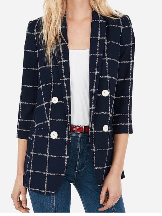Express Jackets & Blazers - Express Navy Blazer with White Windowpane Grid